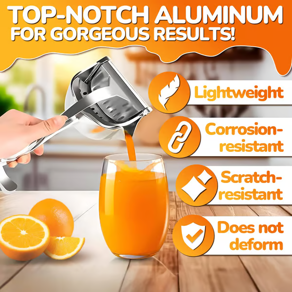 🍹Hand Juicer Squeezer - Aluminum Manual Press Juicer with Ergonomic Grip for Efficient Juice Extraction of Pomegranates Citrus & More, Durable Compact Easy to Use & Clean Manual Citrus Juicer.
