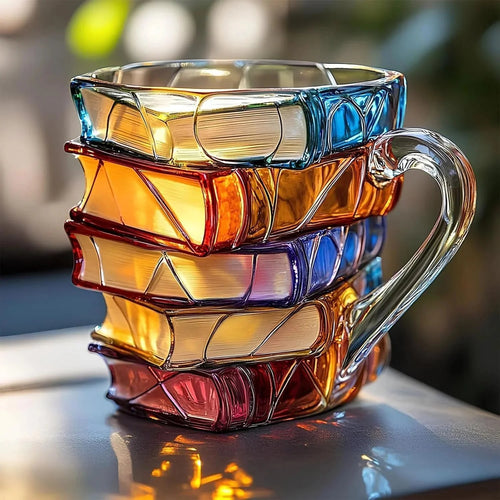 Innovative 3D Painting Book Coffee Cup, Unique Stacked Book Mug, Perfect Gift for Literature Lovers, Creative Colorful Book Gift