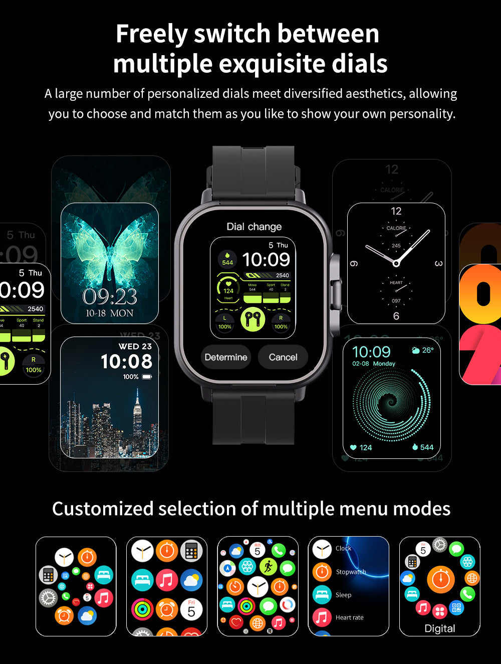 ⌚Smartwatch and Bluetooth headset 2-in-1, full-screen touch, Bluetooth calling, sports watch with heart rate and blood pressure monitoring.